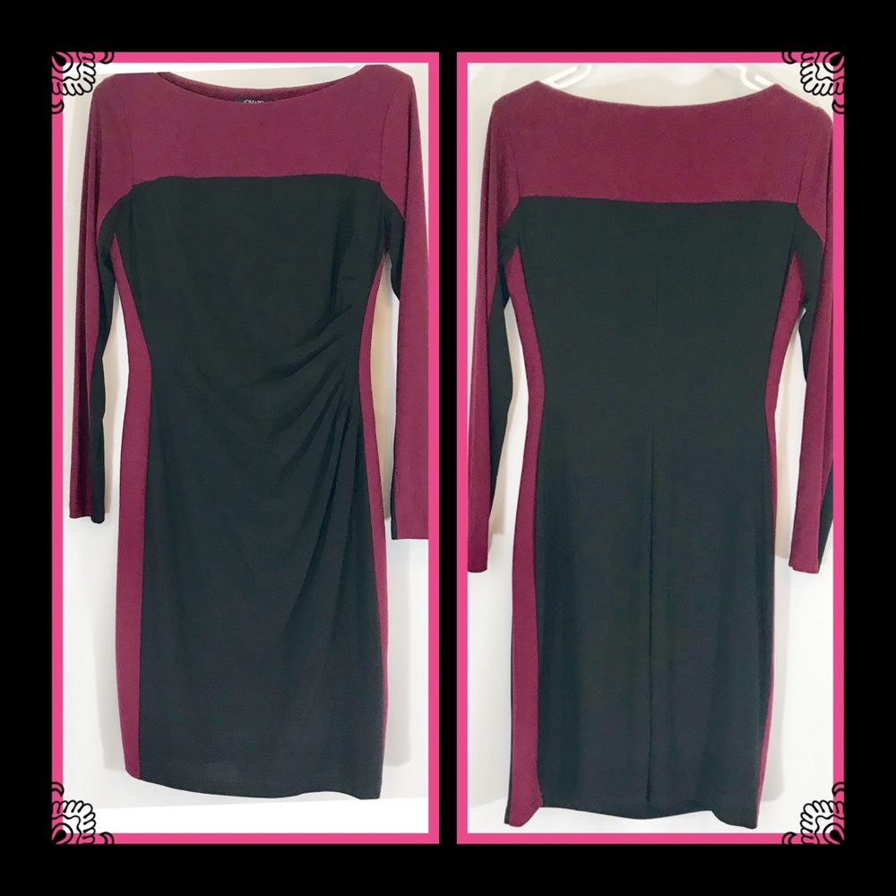 Chaps two tone color blocked ruched dress size med